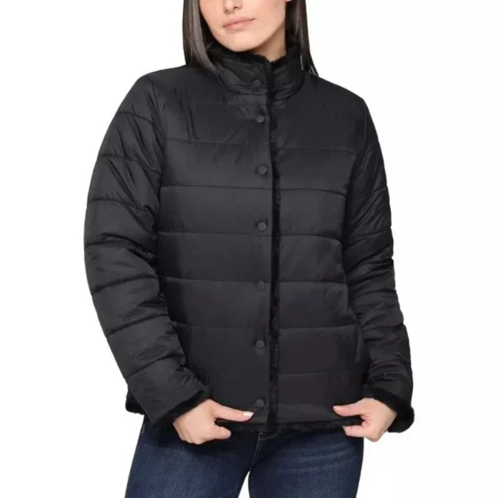 NWT Nicole Miller Women's Reversible Black Faux Fur Jacket